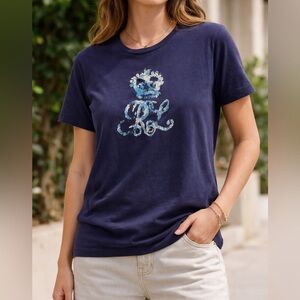 Ralph Lauren Navy Graphic Tee Octopus Logo Shirt Size L Casual 100% Cotton